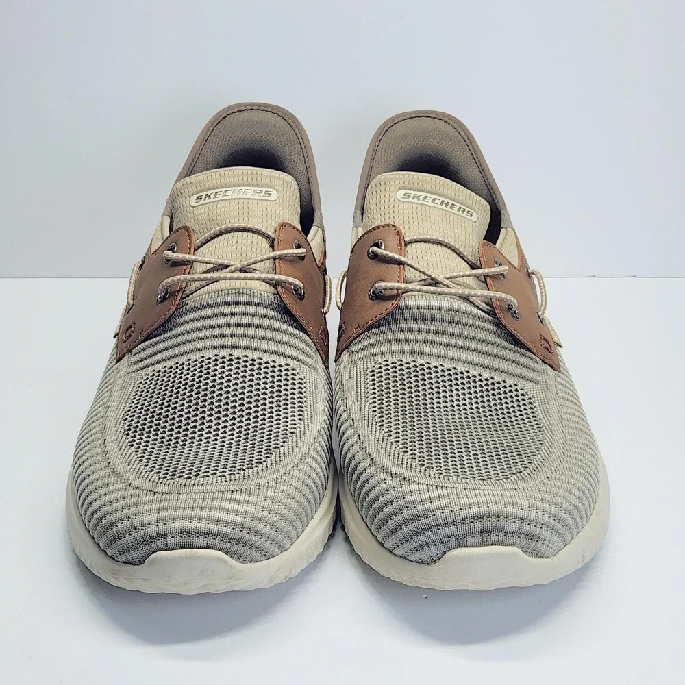 Skechers Slip-Ins Shoes Mens Size 14 Beige Knit Boat Comfort Casual 210606W